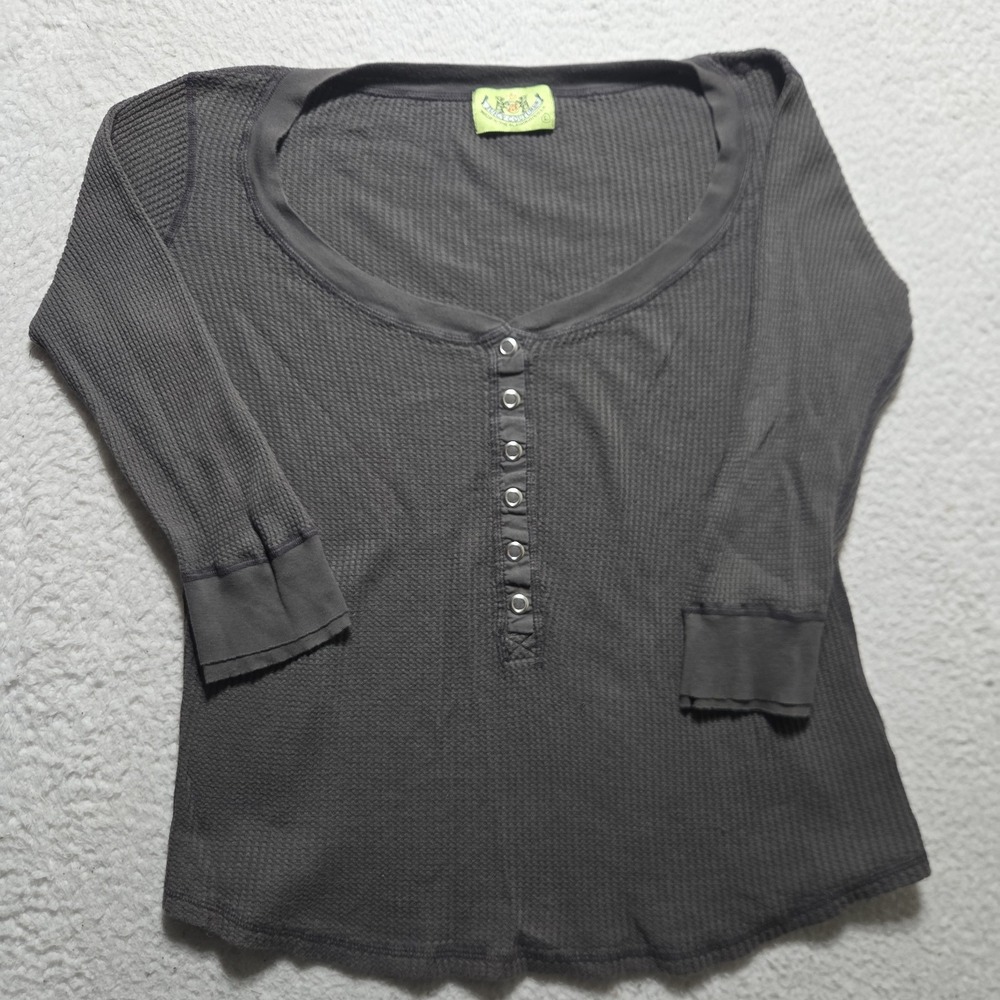 Y2K Juicy Couture Henley Thermal Long Sleeve Brown Size Large 1/4 Button